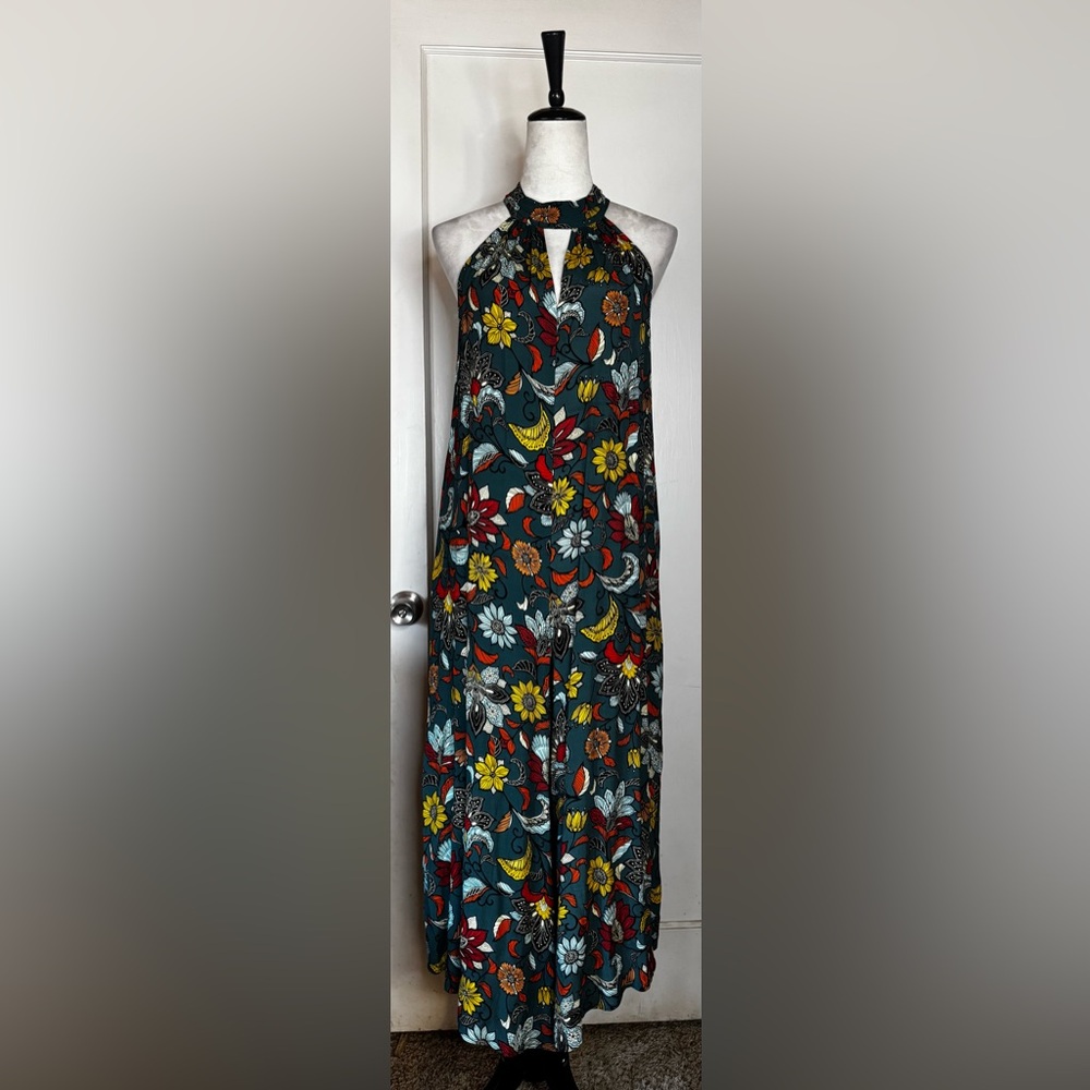 Anthropologie Geneva Halter Wide Leg Floral Jumpsuit Romper Keyhole Feminine - Picture 4 of 14